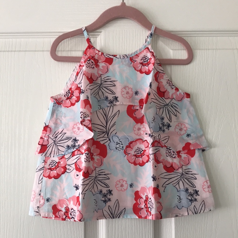 Janie and Jack Floral Top - Blue / Red/ White - Size 4
